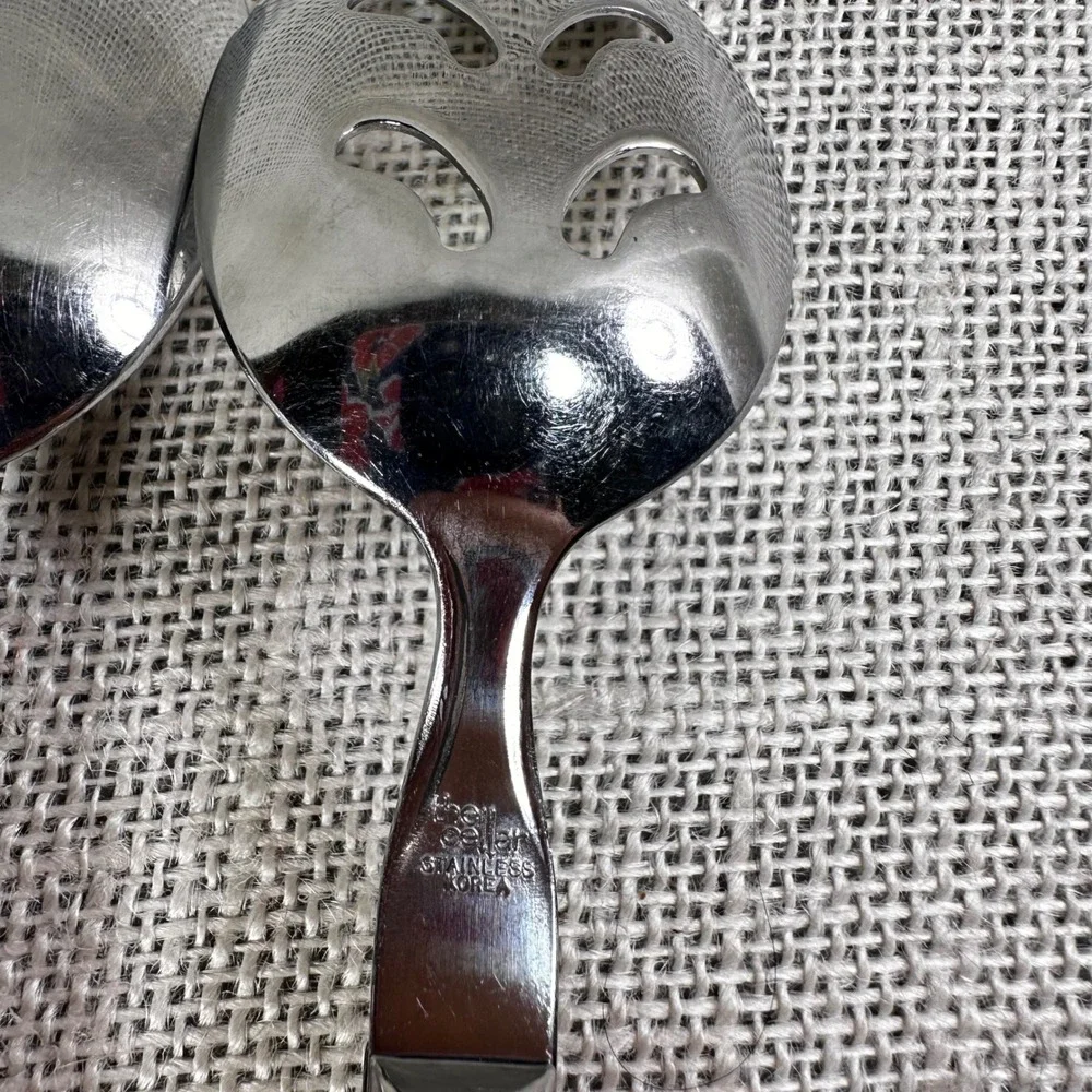 The Cellar Korea Stainless Steel Serving Spoon Pierced Slotted Cream Handle Set